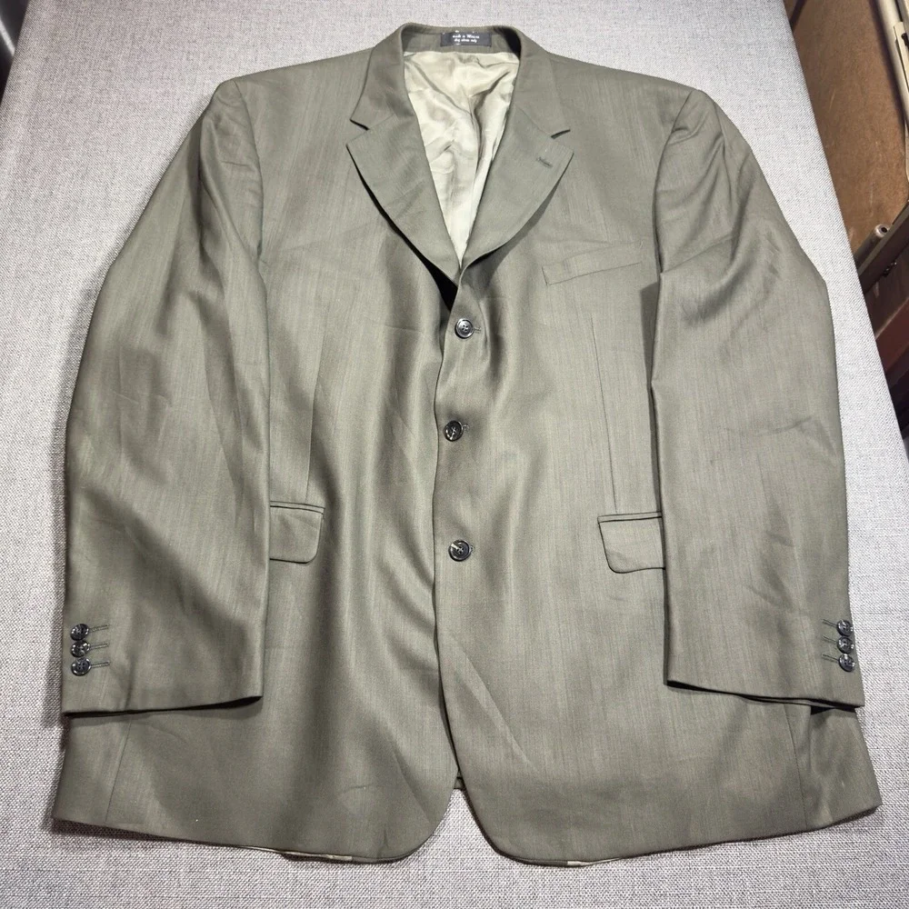 Gianfranco Ruffini Men's Blazer Worsted Wool Army Green 3 Button Ventless Sz 50L